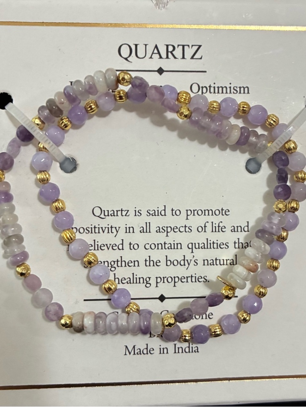 Quartz NWT Purple Beaded Stretch Bracelet with Gold Accents